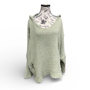 POL Distressed Oversized Knit Hooded Sweater: Sage Green